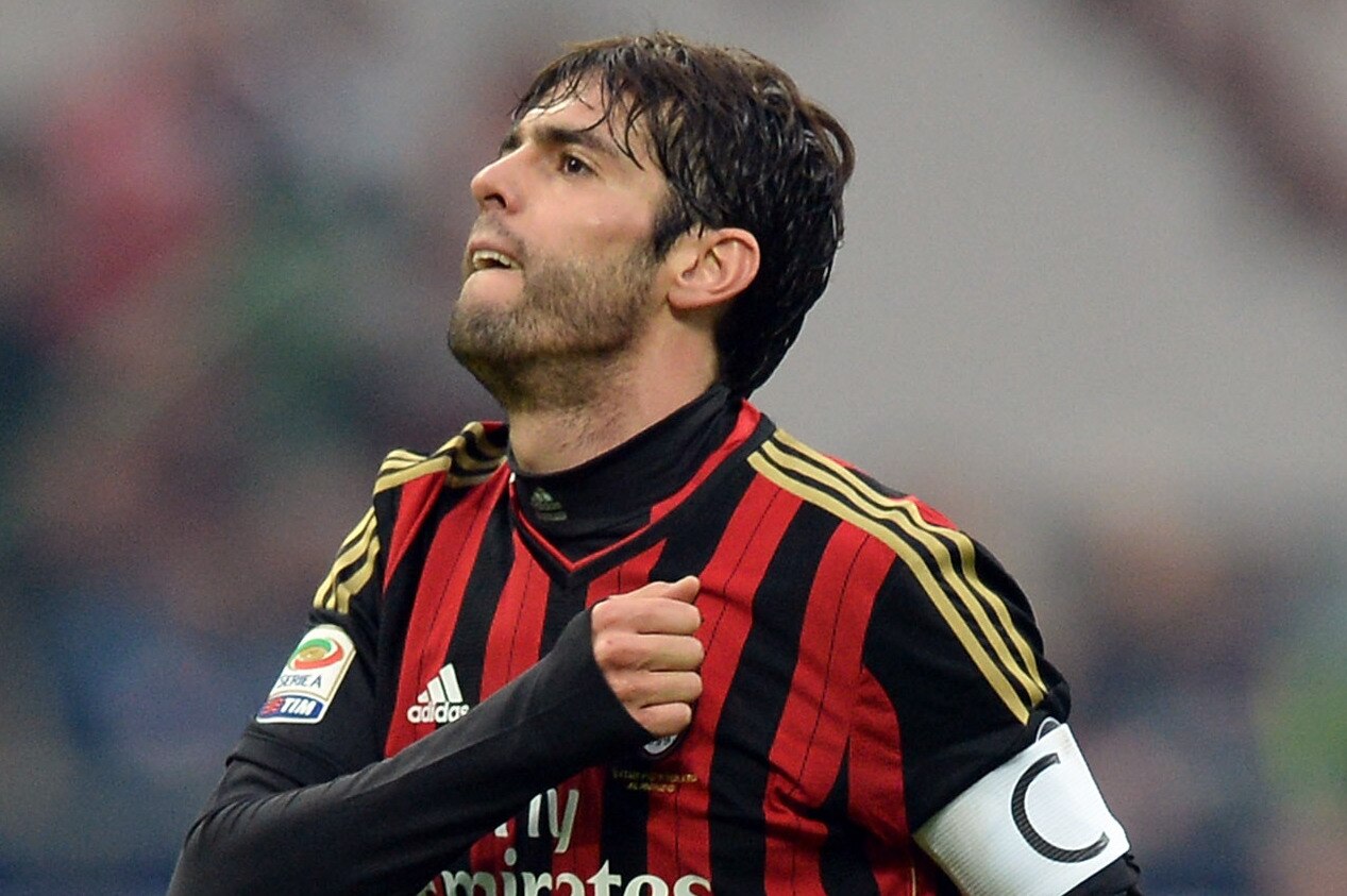 MILAN, ITALY - JANUARY 06: Kaka of AC Milan celebrates his second goal during the Serie A match between AC Milan and Atalanta BC at San Siro Stadium on January 6, 2014 in Milan, Italy. (Photo by Claudio Villa/Getty Images)