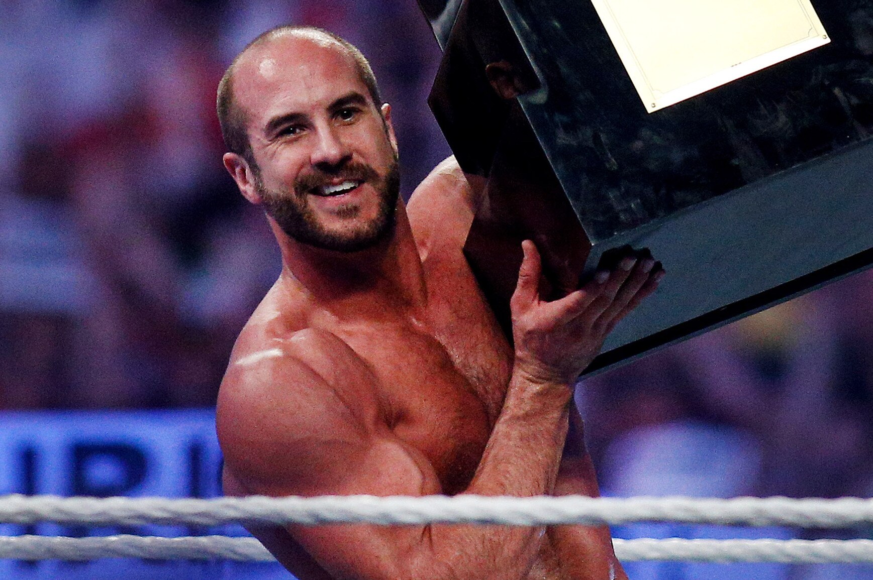Antonio Cesaro celebrates after winning the Andre the Giant Memorial Battle Royal during Wrestlemania XXX at the Mercedes-Benz Super Dome in New Orleans on Sunday, April 6, 2014. (Jonathan Bachman/AP Images for WWE)