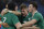 Ireland's Sean O'Brien, left, is cheered by teammates after scoring a try during the Six Nations Rugby Union match between Italy and Ireland at Rome's Olympic stadium, Saturday, Feb. 7, 2015. (AP Photo/Gregorio Borgia)