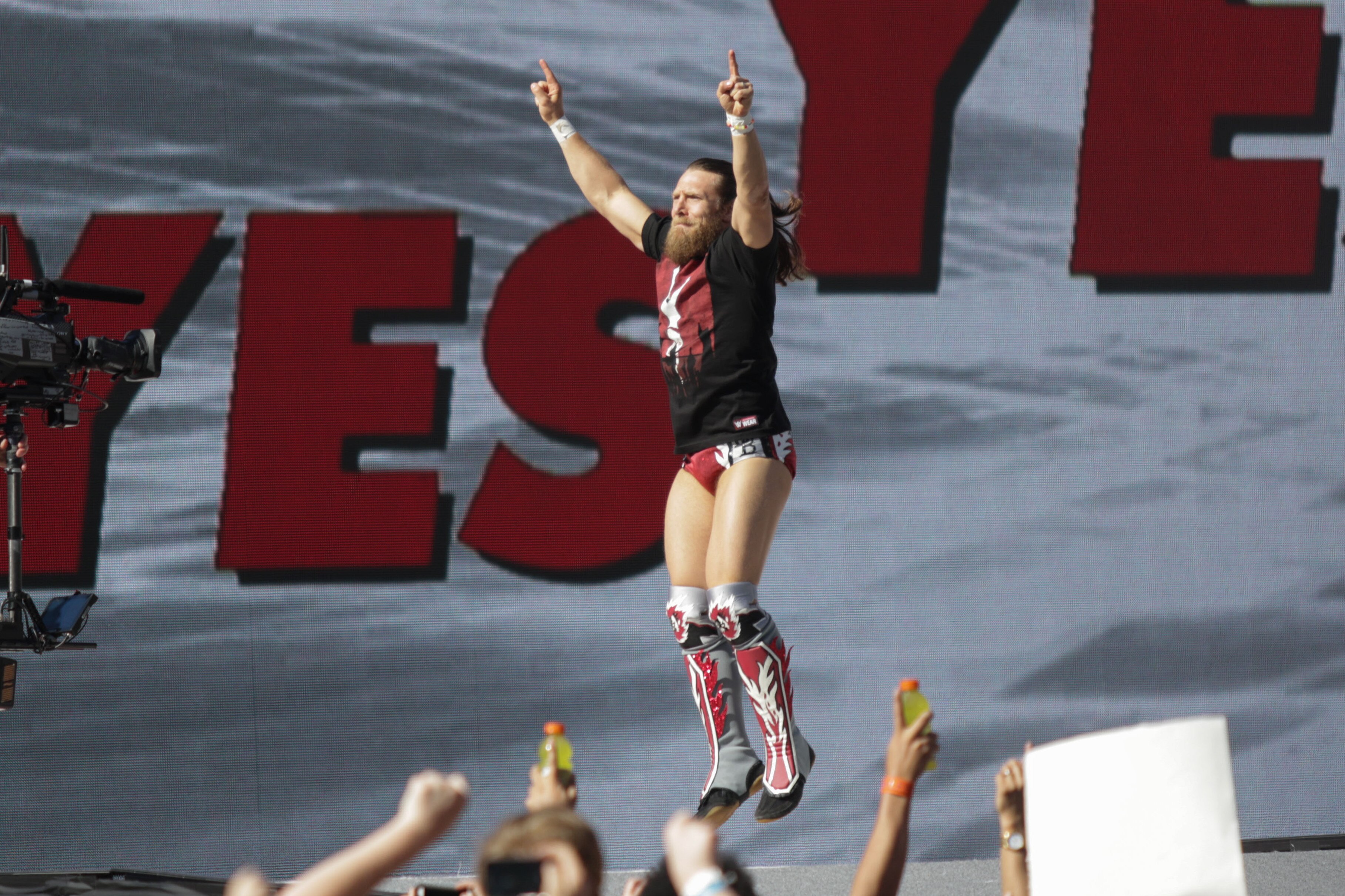 WWE Superstar Daniel Bryan makes his entrance at WrestleMania 31 at Levi's Stadium. on Sunday, March 29, 2015 in Santa Clara, CA. WrestleMania broke the Levi’s Stadium attendance record at 76,976 fans from all 50 states and 40 countries. (Don Feria/AP Images for WWE)