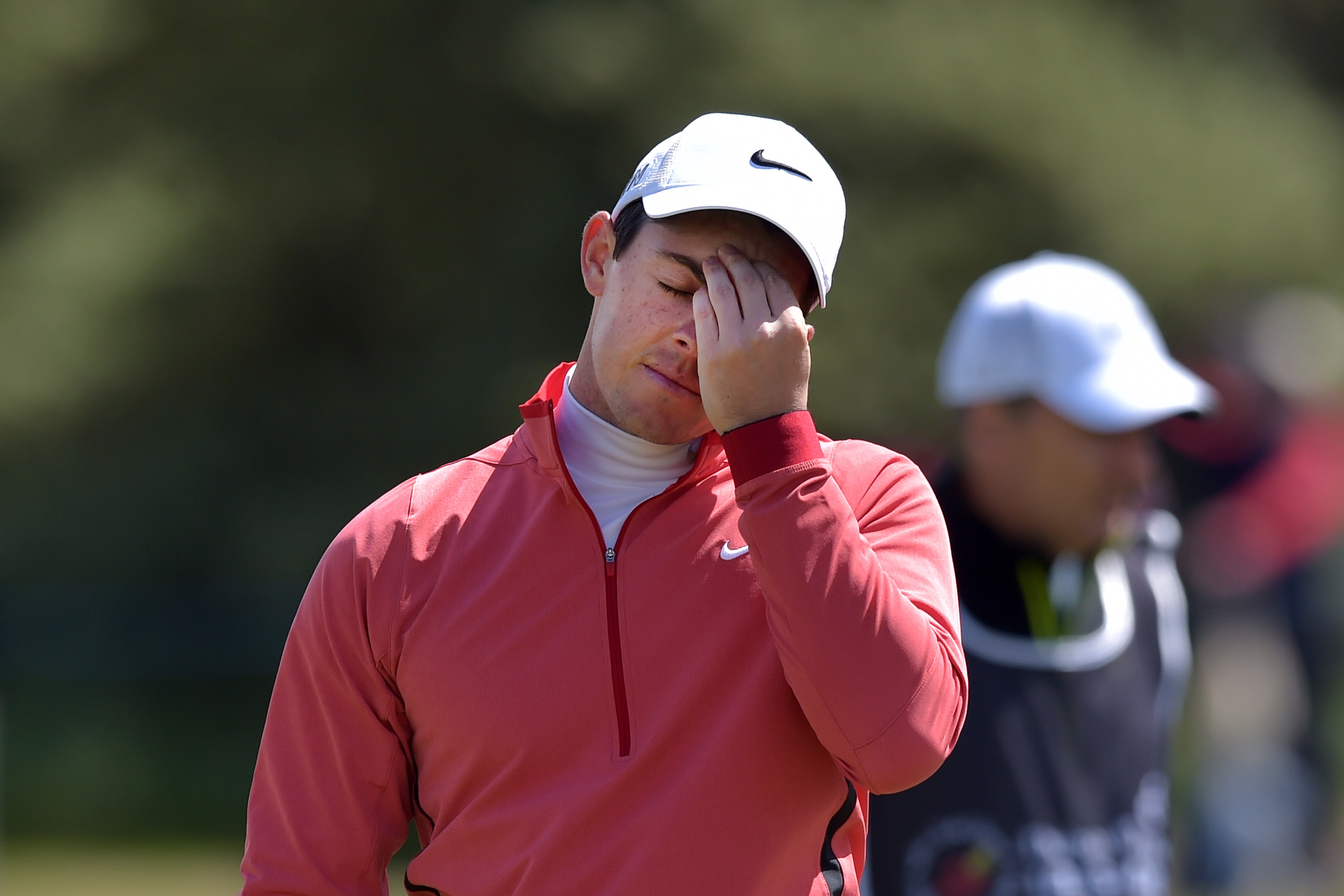 NEWCASTLE, NORTHERN IRELAND - MAY 28: Rory McIlroy reacts after finishing his round during Day One of the Irish Open at Royal County Down Golf Club on May 28, 2015 in Newcastle, Northern Ireland. (Photo by Charles McQuillan/Getty Images)