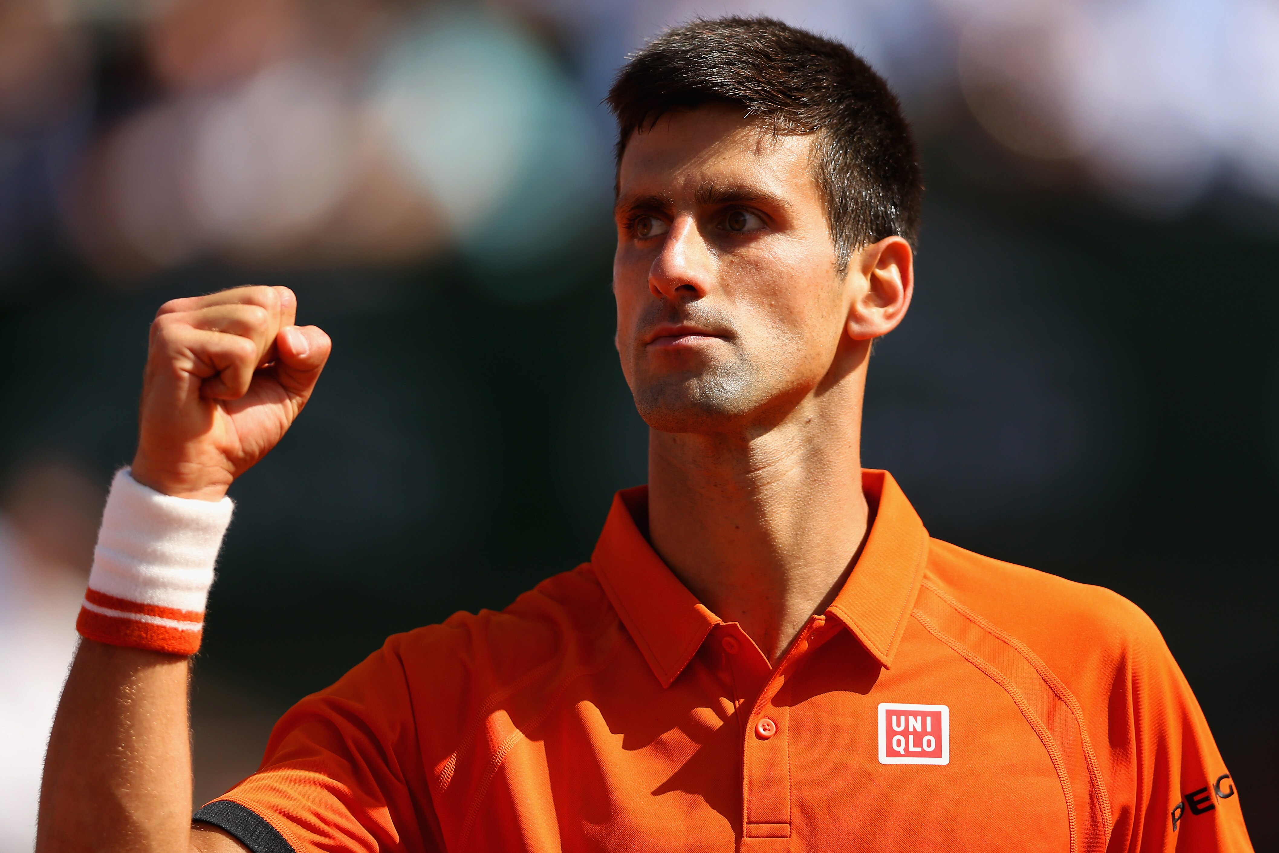 PARIS, FRANCE - JUNE 03: Novak Djokovic of Serbia celebrates a point in his Men's quarter final match against Rafael Nadal of Spain on day eleven of the 2015 French Open at Roland Garros on June 3, 2015 in Paris, France. (Photo by Clive Brunskill/Getty Images)