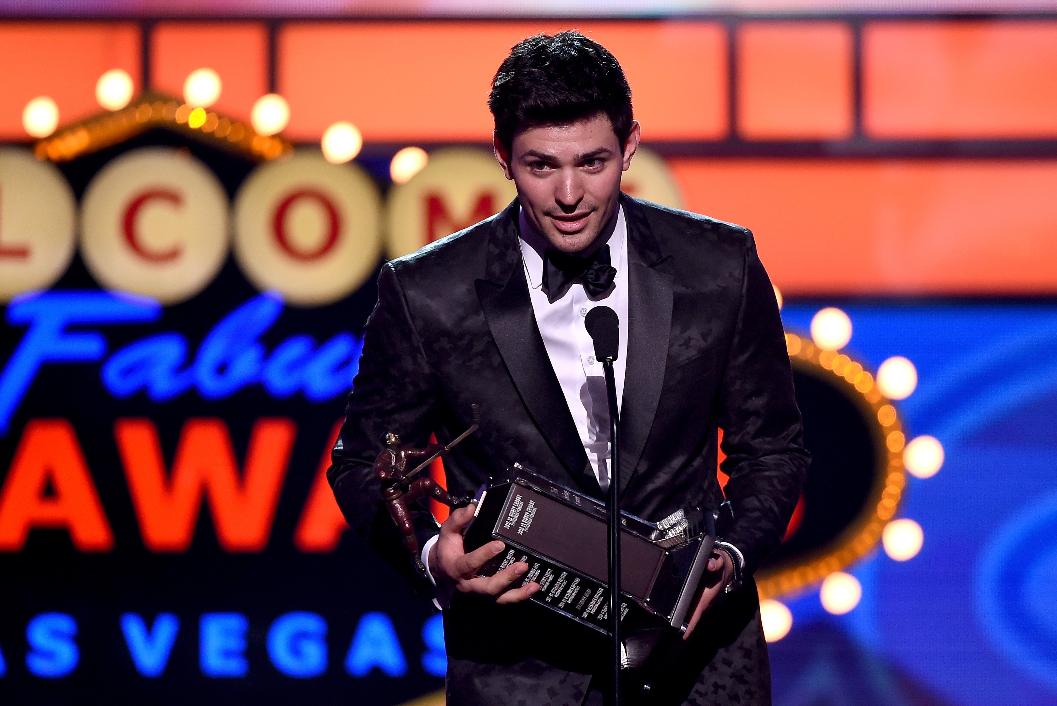 LAS VEGAS, NV - JUNE 24: Goaltender Carey Price of the Montreal Canadiens speaks after winning the Ted Lindsay Award during the 2015 NHL Awards at MGM Grand Garden Arena on June 24, 2015 in Las Vegas, Nevada. (Photo by Ethan Miller/Getty Images)
