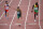 (L-R) Dominican Republic's Luguelin Santos, South Africa's Wayde Van Niekerk and Grenada's Kirani James compete in the final of the men's 400 metres athletics event at the 2015 IAAF World Championships at the 'Bird's Nest' National Stadium in Beijing on August 26, 2015.  AFP PHOTO / PEDRO UGARTE        (Photo credit should read PEDRO UGARTE/AFP/Getty Images)