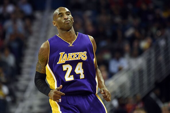 NEW ORLEANS, LA - JANUARY 21: Kobe Bryant #24 of the Los Angeles Lakers reacts to a score during the second half of a game against the New Orleans Pelicans at the Smoothie King Center on January 21, 2015 in New Orleans, Louisiana. NOTE TO USER: User expressly acknowledges and agrees that, by downloading and or using this photograph, User is consenting to the terms and conditions of the Getty Images License Agreement. (Photo by Stacy Revere/Getty Images)