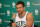 Boston Celtics player David Lee listens to a question during the Boston Celtics media day at their training facility in Waltham, Mass., Friday, Sept. 25, 2015. (AP Photo/Mary Schwalm)