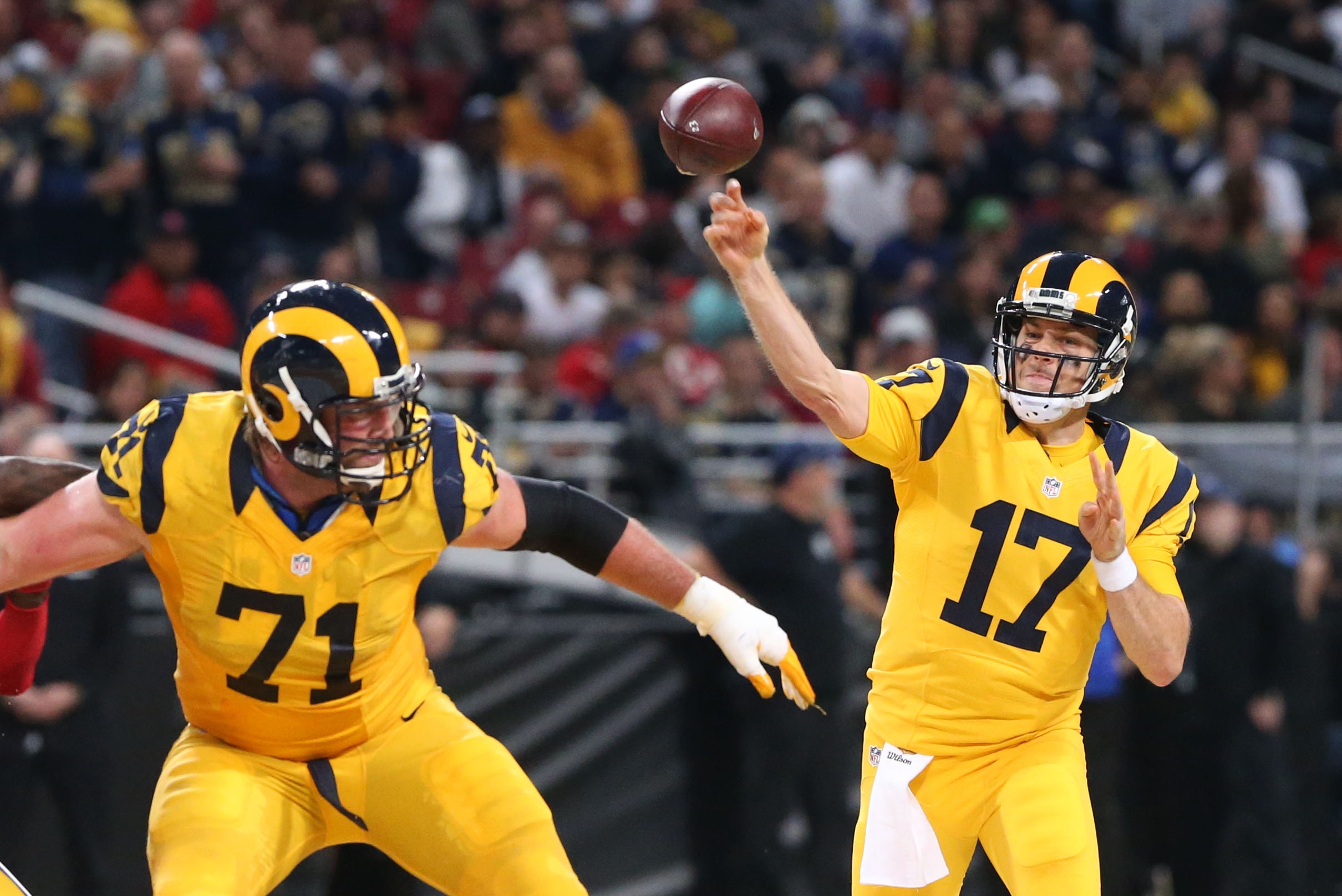 Dec 17, 2015; St. Louis, MO, USA; St. Louis Rams quarterback Case Keenum (17) throws a pass in the first half against the Tampa Bay Buccaneers at the Edward Jones Dome. Mandatory Credit: Aaron Doster-USA TODAY Sports