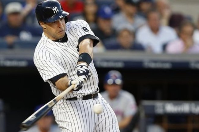 New York Yankees Mark Teixeira hits a second-inning, three-run, home run in an interleague baseball game against the New York Mets, Wednesday, Aug. 3, 2016, in New York. (AP Photo/Kathy Willens)