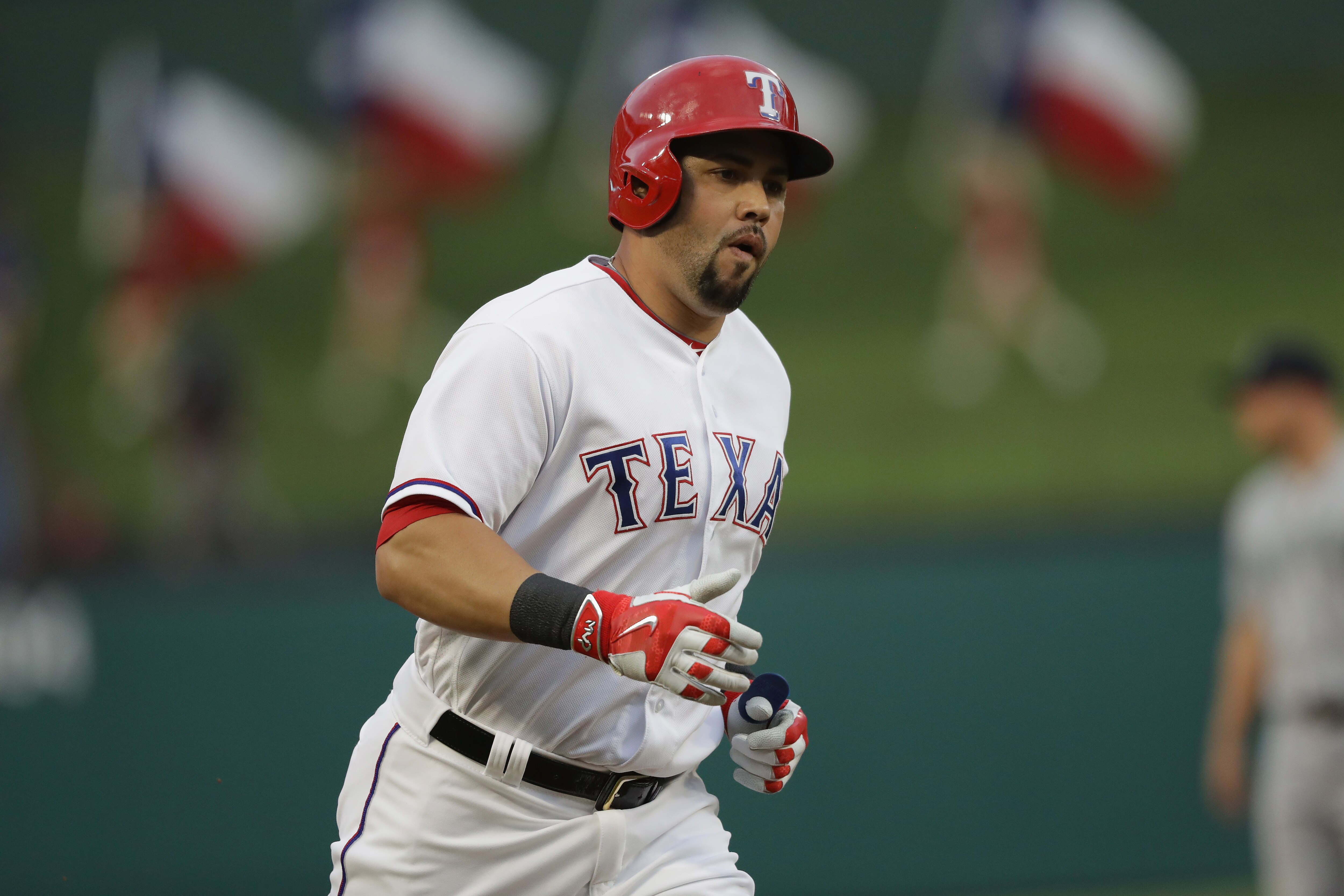 ARLINGTON, TX - AUGUST 29: Carlos Beltran #36 of the Texas Rangers runs the bases after a homerun in the first inning against the Seattle Mariners at Globe Life Park in Arlington on August 29, 2016 in Arlington, Texas. (Photo by Ronald Martinez/Getty Images)