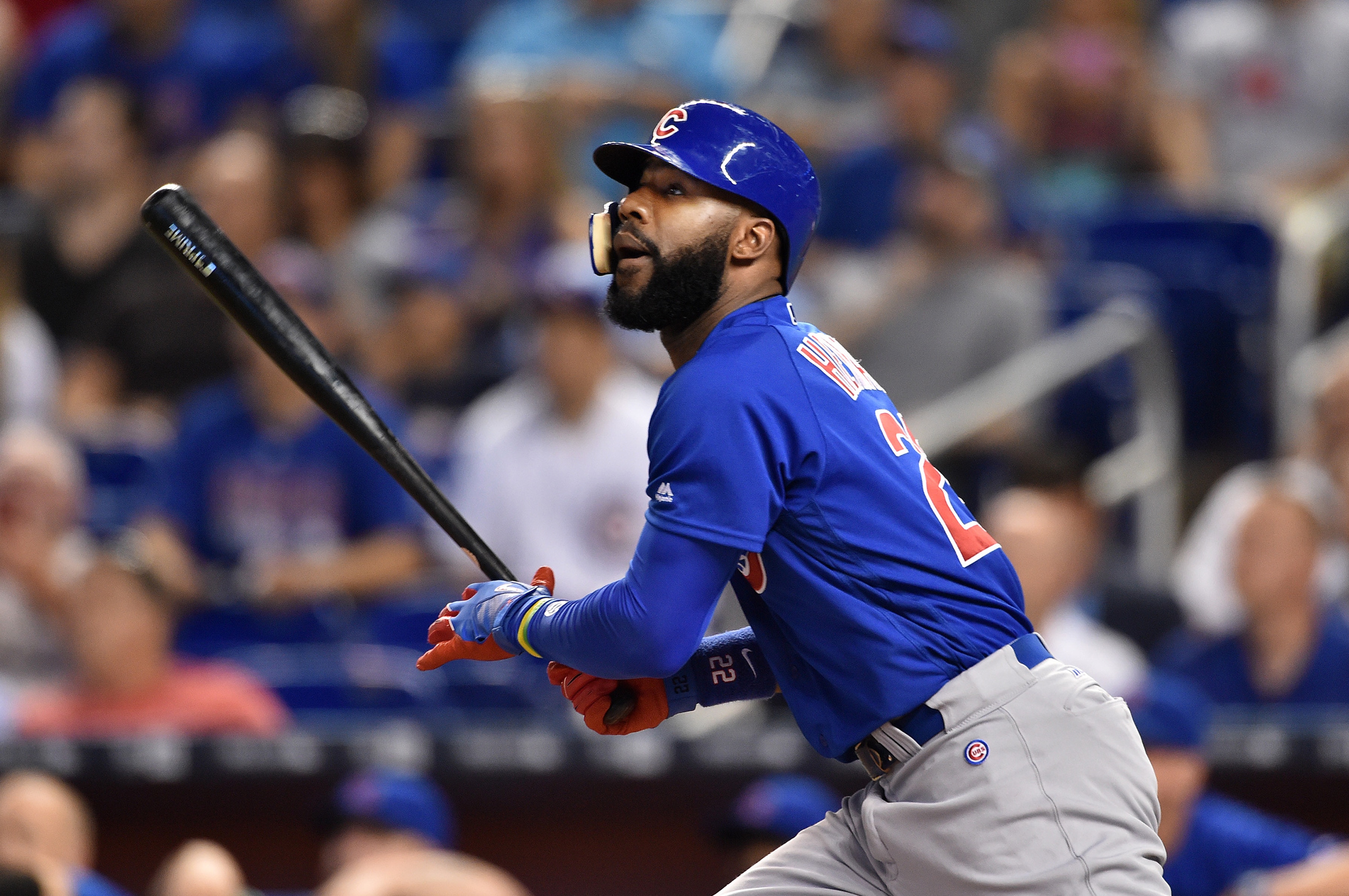 MIAMI, FL - JUNE 23: Jason Heyward #22 of the Chicago Cubs bats during a MLB game against the Miami Marlins at Marlins Park on June 23, 2016 in Miami, Florida. (Photo by Ronald C. Modra/Sports Imagery/ Getty Images)