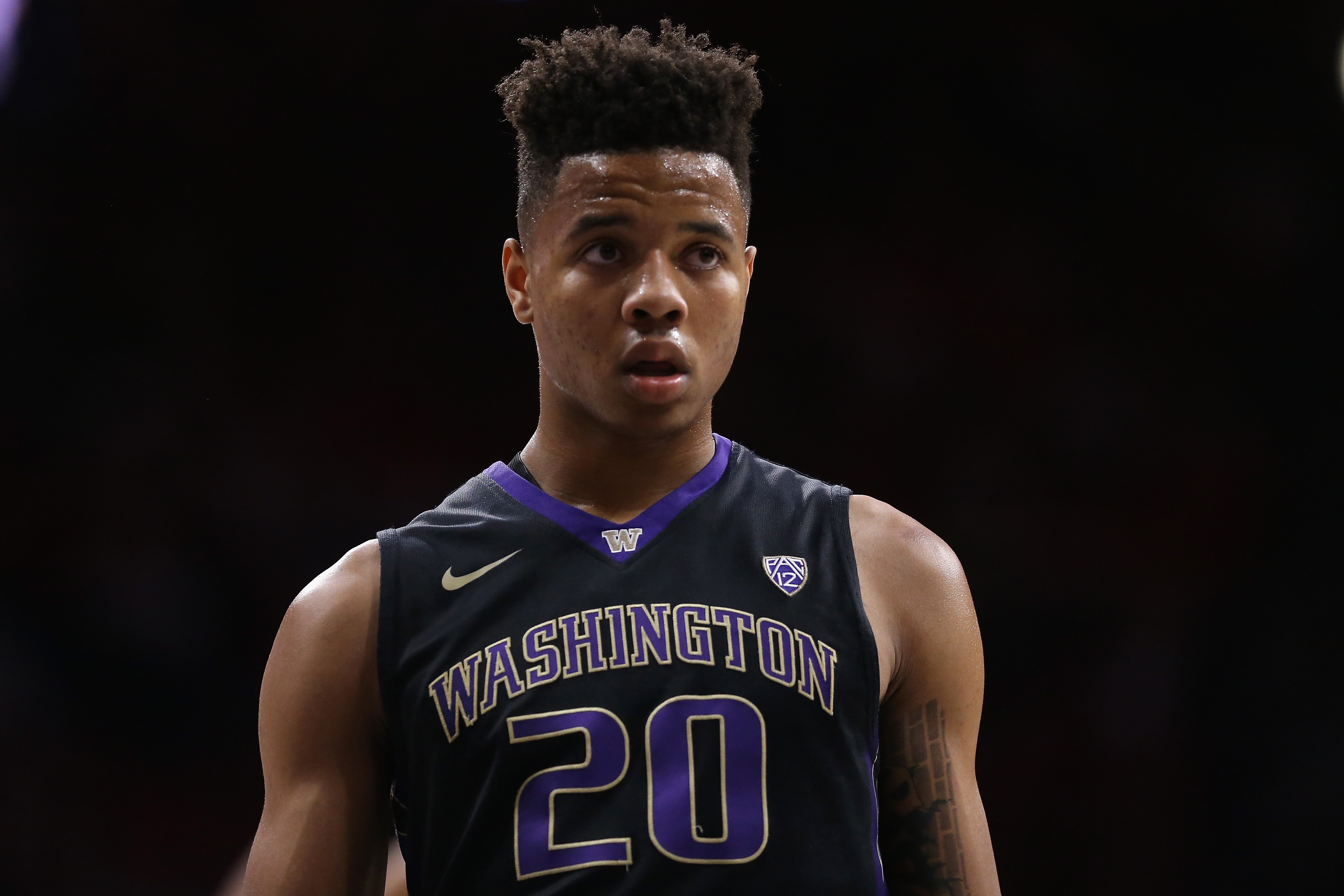 TUCSON, AZ - JANUARY 29: Markelle Fultz #20 of the Washington Huskies during the second half of the college basketball game against the Arizona Wildcats at McKale Center on January 29, 2017 in Tucson, Arizona. The Wildcats defeated the Huskies 77-66. (Photo by Christian Petersen/Getty Images)