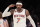 New York Knicks forward Carmelo Anthony (7) reacts after hitting a 3-point shot against the Detroit Pistons during the second quarter of an NBA basketball game, Monday, March 27, 2017, in New York. (AP Photo/Julie Jacobson)