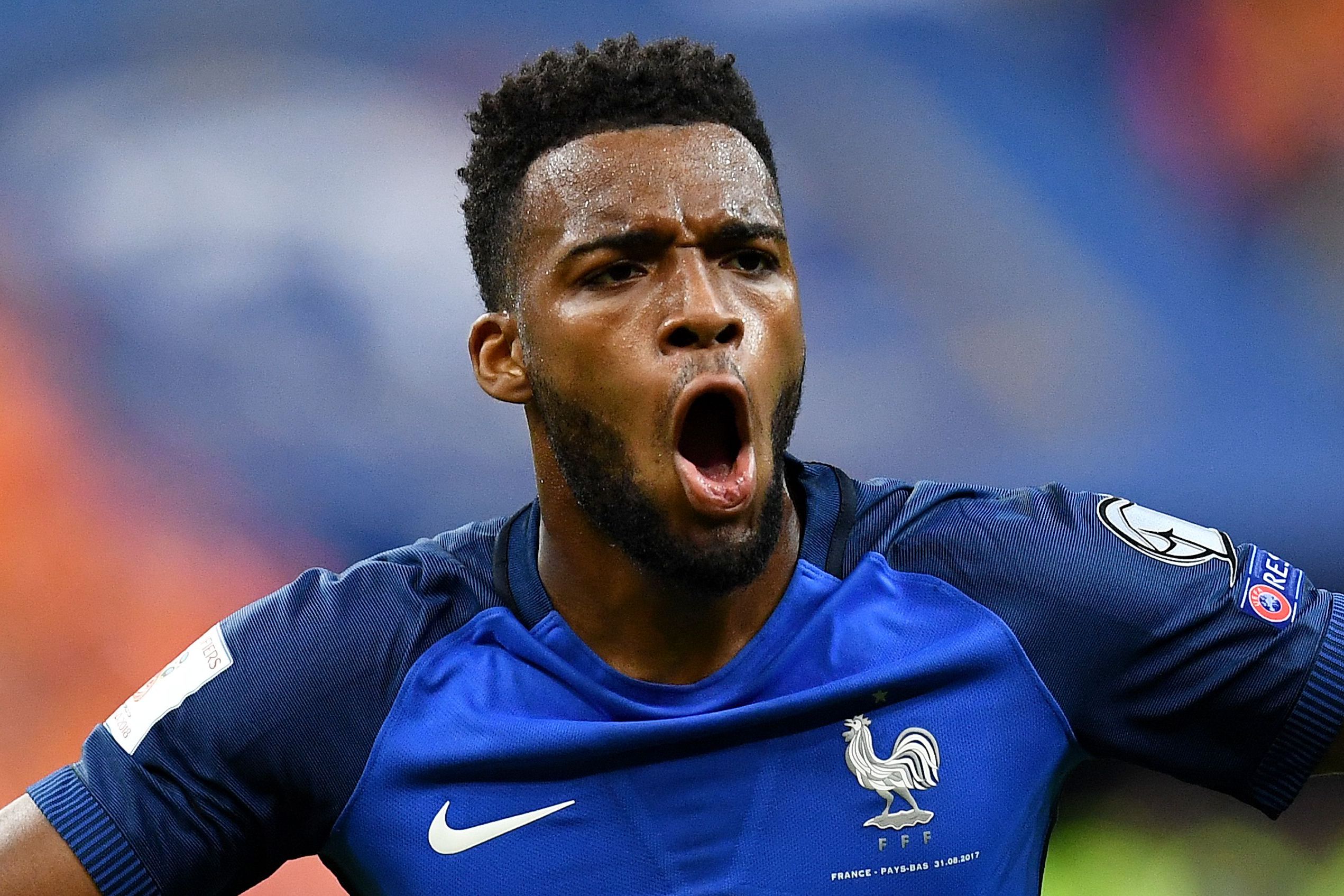 France's midfielder Thomas Lemar celebrates after scoring a goal during the 2018 FIFA World Cup qualifying football match France vs Netherlands at the Stade de France in Saint-Denis, north of Paris, on August 31, 2017. / AFP PHOTO / FRANCK FIFE (Photo credit should read FRANCK FIFE/AFP/Getty Images)