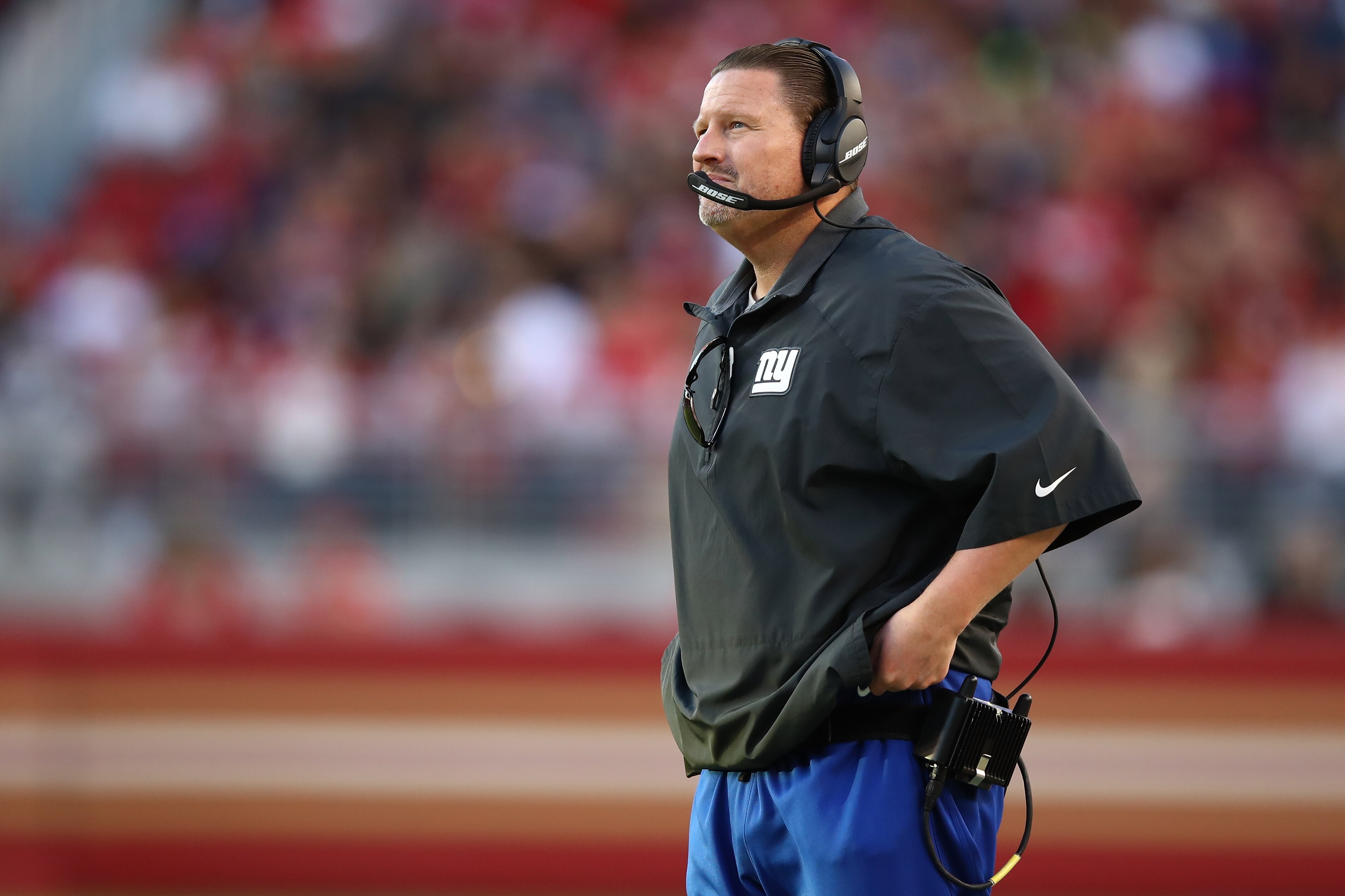 SANTA CLARA, CA - NOVEMBER 12: Head coach Ben McAdoo of the New York Giants looks on against the San Francisco 49ers during their NFL game at Levi's Stadium on November 12, 2017 in Santa Clara, California. (Photo by Ezra Shaw/Getty Images)