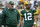 Green Bay Packers head coach Mike McCarthy talks to Aaron Rodgers before a preseason NFL football game against the Philadelphia Eagles Thursday, Aug. 10, 2017, in Green Bay, Wis. (AP Photo/Mike Roemer)