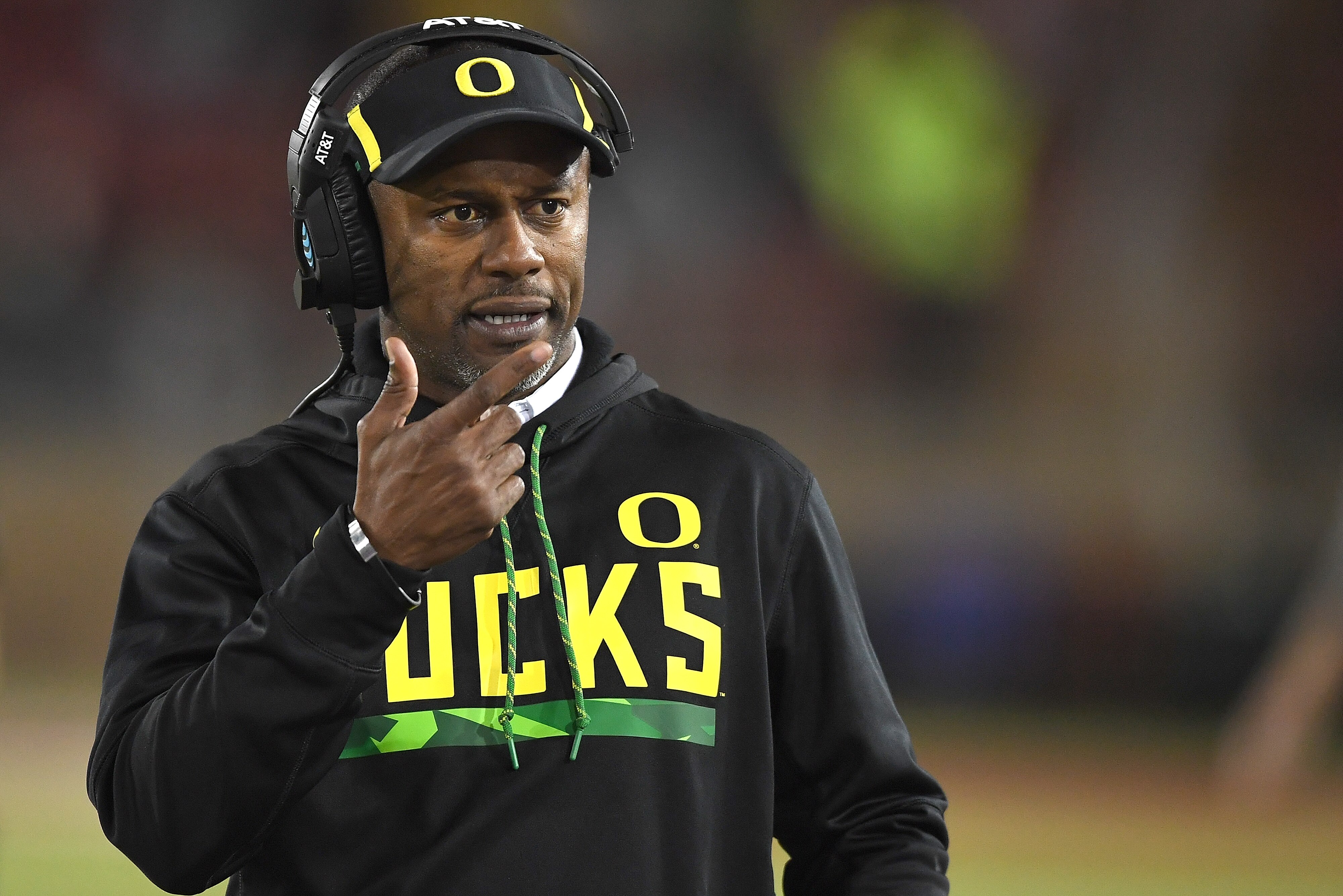 PALO ALTO, CA - OCTOBER 14:  Head coach Willie Taggart of the Oregon Ducks looks on from the sidelines against the Stanford Cardinal during their NCAA football game at Stanford Stadium on October 14, 2017 in Palo Alto, California.  (Photo by Thearon W. Henderson/Getty Images)