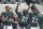 Philadelphia Eagles' Chris Long (56), Malcolm Jenkins (27) and Rodney McLeod (23) gesture during the National Anthem before an NFL football game against the Arizona Cardinals, Sunday, Oct. 8, 2017, in Philadelphia. (AP Photo/Matt Rourke)
