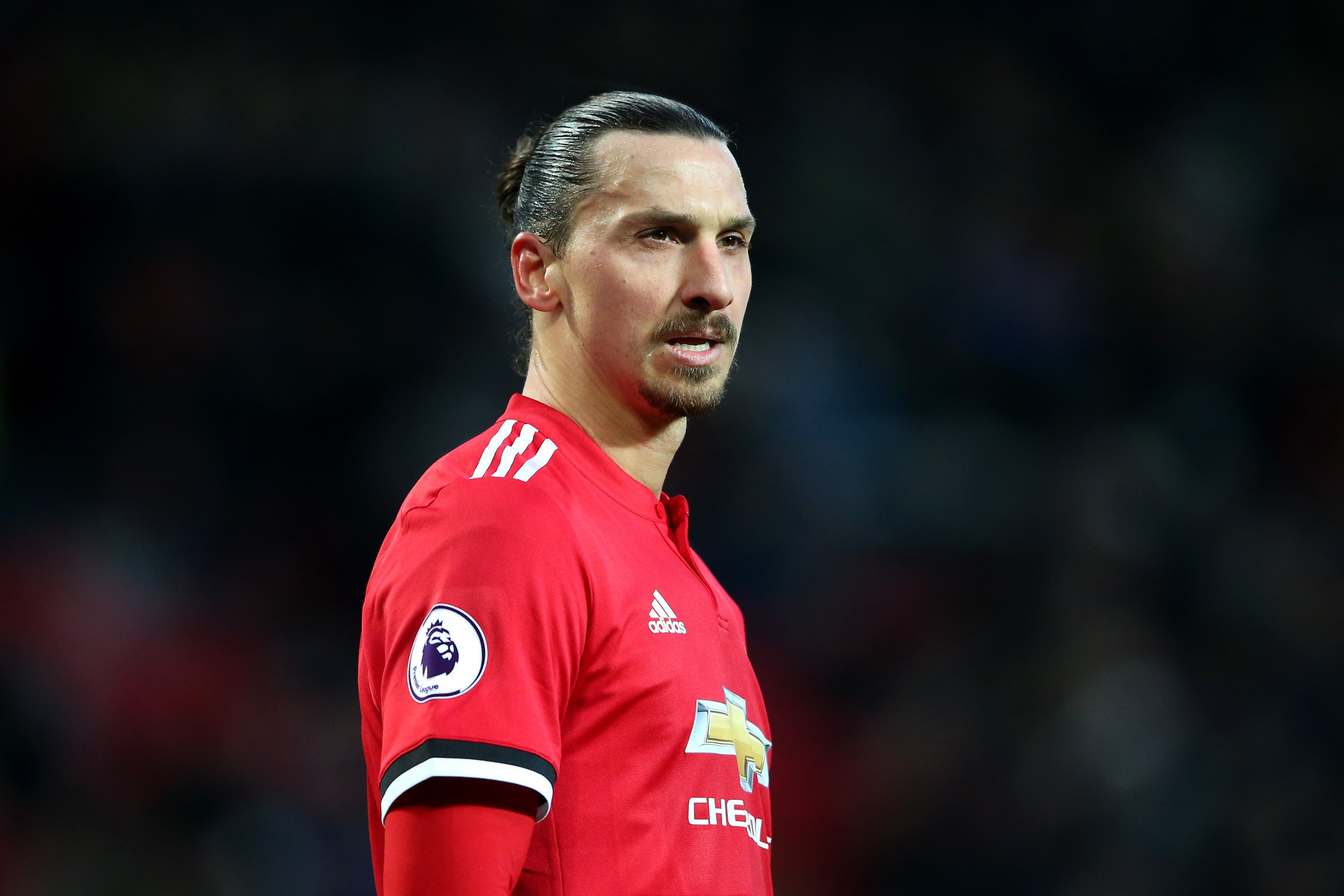 MANCHESTER, ENGLAND - DECEMBER 26: Zlatan Ibrahimovic of Manchester United looks on during the Premier League match between Manchester United and Burnley at Old Trafford on December 26, 2017 in Manchester, England. (Photo by Alex Livesey/Getty Images)
