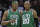 Boston Celtics' Paul Pierce (34) talks with teammate Ray Allen (20) during Game 2 against the Cleveland Cavaliers in the second round of an NBA basketball playoff series Monday, May 3, 2010, in Cleveland. (AP Photo/Tony Dejak)