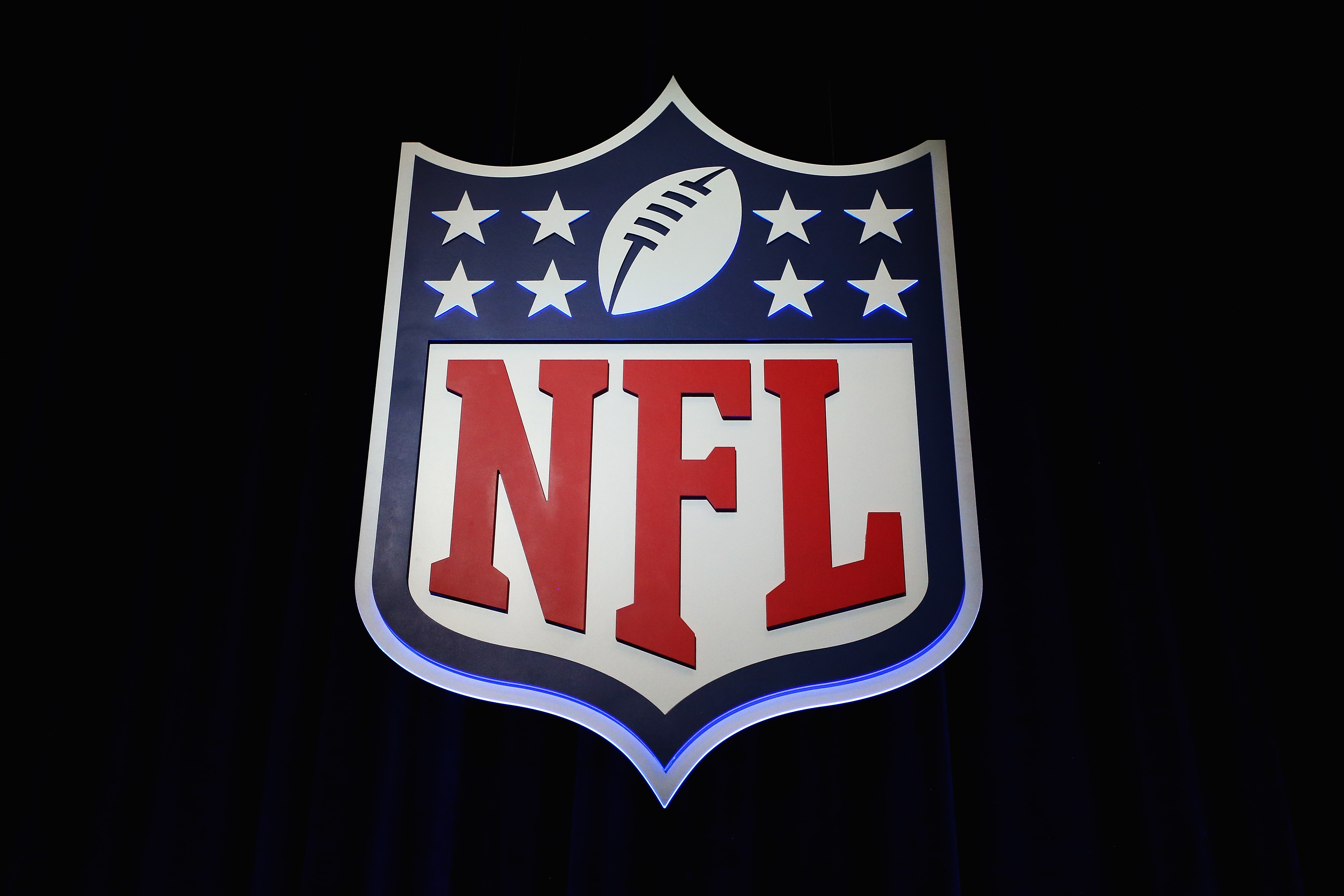 HOUSTON, TX - FEBRUARY 01: The NFL shield logo is seen following a press conference held by NFL Commissioner Roger Goodell (not pictured) at the George R. Brown Convention Center on February 1, 2017 in Houston, Texas. (Photo by Tim Bradbury/Getty Images)