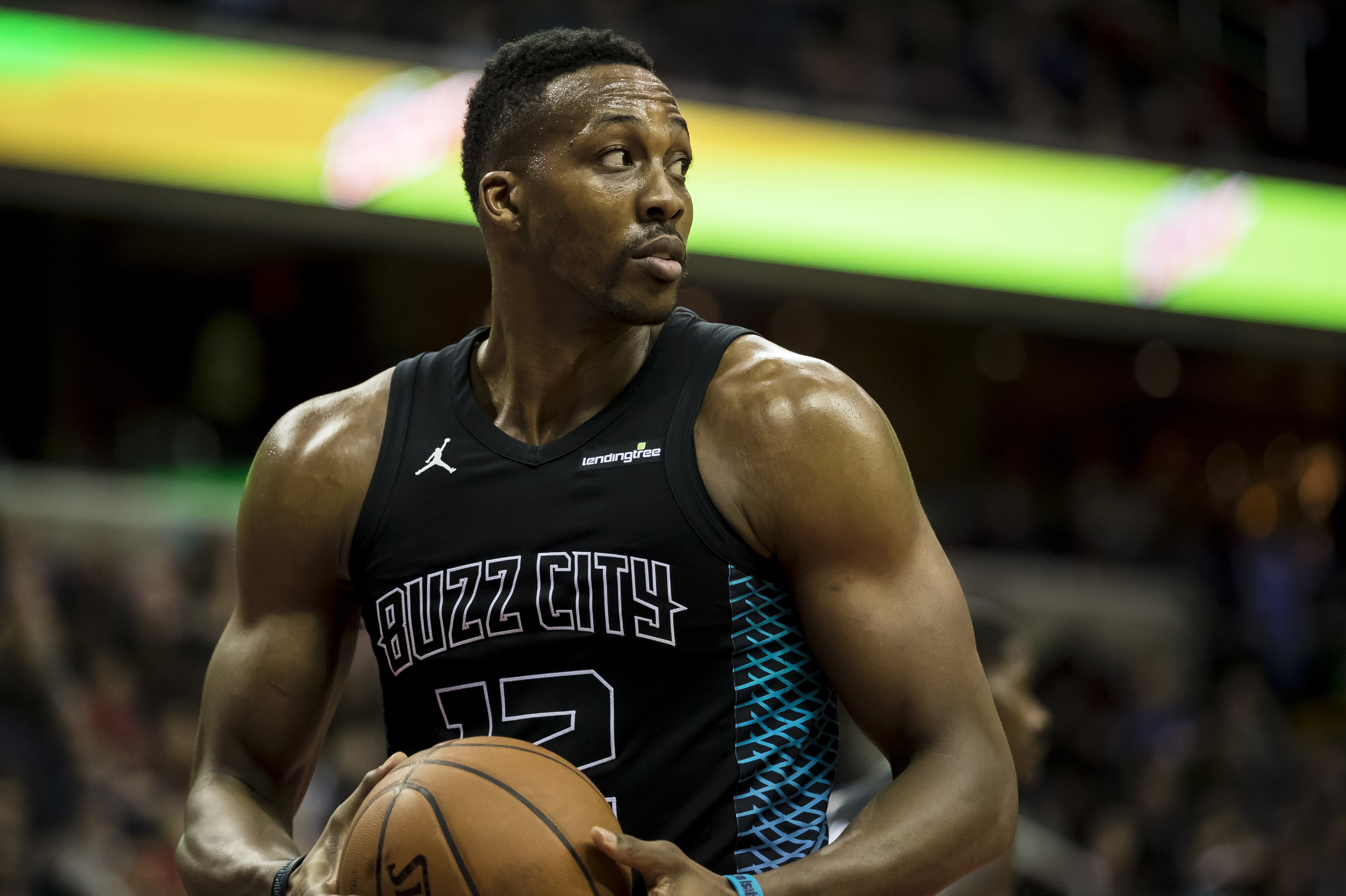 WASHINGTON, DC - FEBRUARY 23: Dwight Howard #12 of the Charlotte Hornets looks on during the second half against the Washington Wizards at Capital One Arena on February 23, 2018 in Washington, DC. NOTE TO USER: User expressly acknowledges and agrees that, by downloading and or using this photograph, User is consenting to the terms and conditions of the Getty Images License Agreement. (Photo by Scott Taetsch/Getty Images)