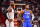 MIAMI, FL - APRIL 09: Dwyane Wade #3 of the Miami Heat and Paul George #13 of the Oklahoma City Thunder during a break in action in the game between the Miami Heat and the Oklahoma City Thunder at American Airlines Arena on April 9, 2018 in Miami, Florida.  NOTE TO USER: User expressly acknowledges and agrees that, by downloading and or using this photograph, User is consenting to the terms and conditions of the Getty Images License Agreement.  (Photo by B51/Mark Brown/Getty Images)