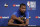 Golden State Warriors' Kevin Durant answers questions after an NBA basketball practice, Wednesday, May 30, 2018, in Oakland, Calif. The Warriors face the Cleveland Cavaliers in Game 1 of the NBA Finals on Thursday in Oakland. (AP Photo/Marcio Jose Sanchez)