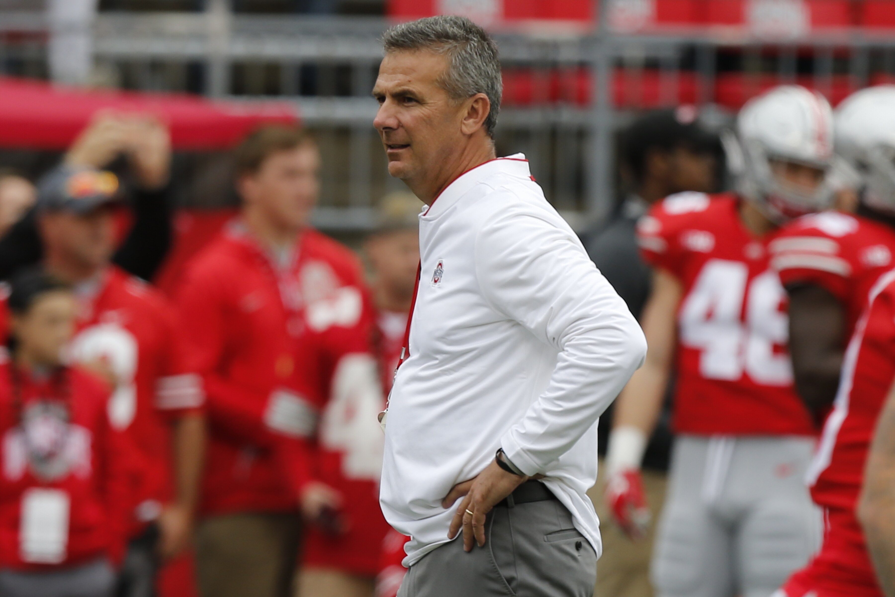 Ohio State head coach Urban Meyer watches his team play against Tulane during an NCAA college football game Saturday, Sept. 22, 2018, in Columbus, Ohio. (AP Photo/Jay LaPrete)