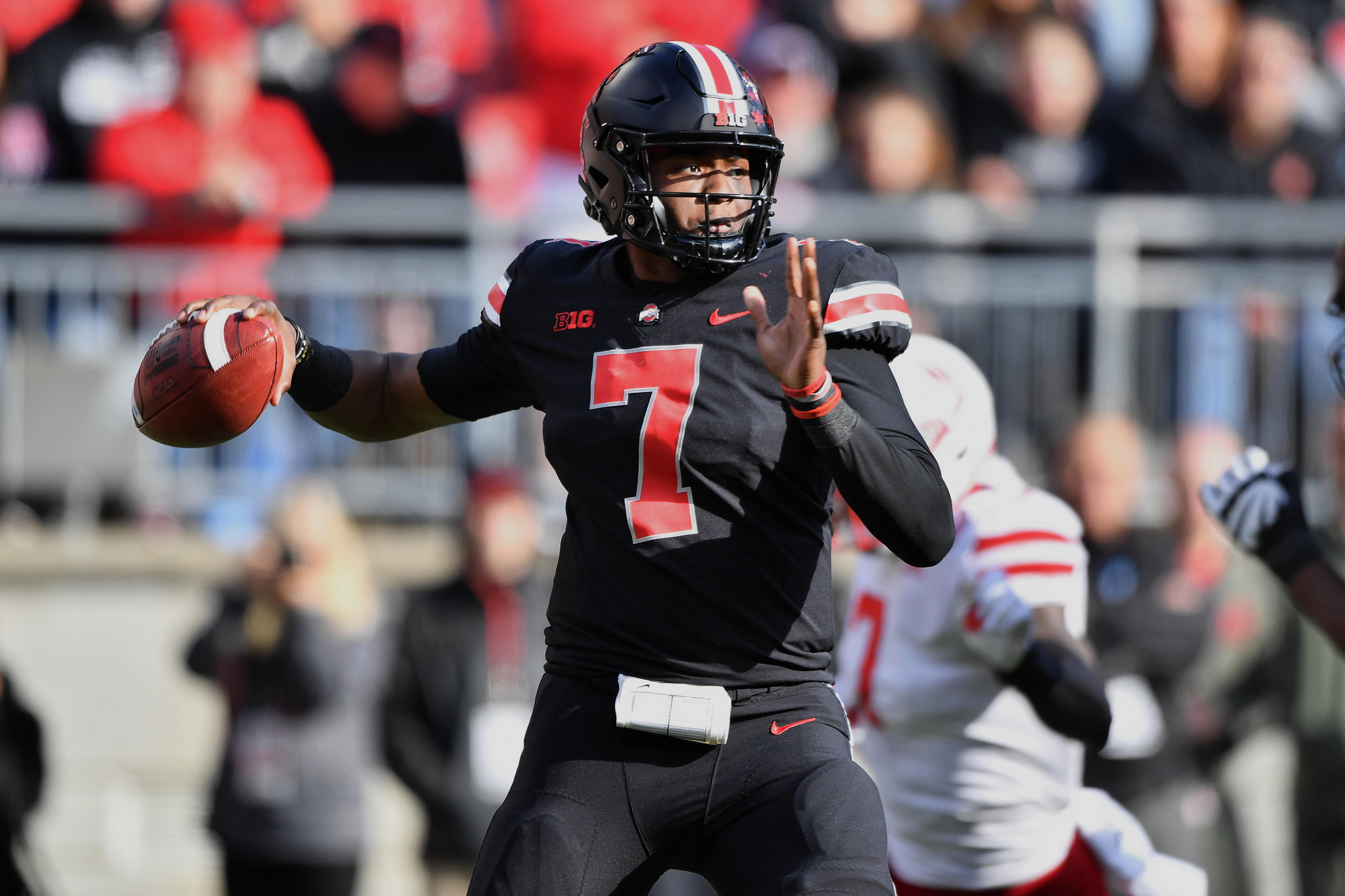 COLUMBUS, OH - NOVEMBER 3: Quarterback Dwayne Haskins #7 of the Ohio State Buckeyes passes against the Nebraska Cornhuskers at Ohio Stadium on November 3, 2018 in Columbus, Ohio. (Photo by Jamie Sabau/Getty Images)