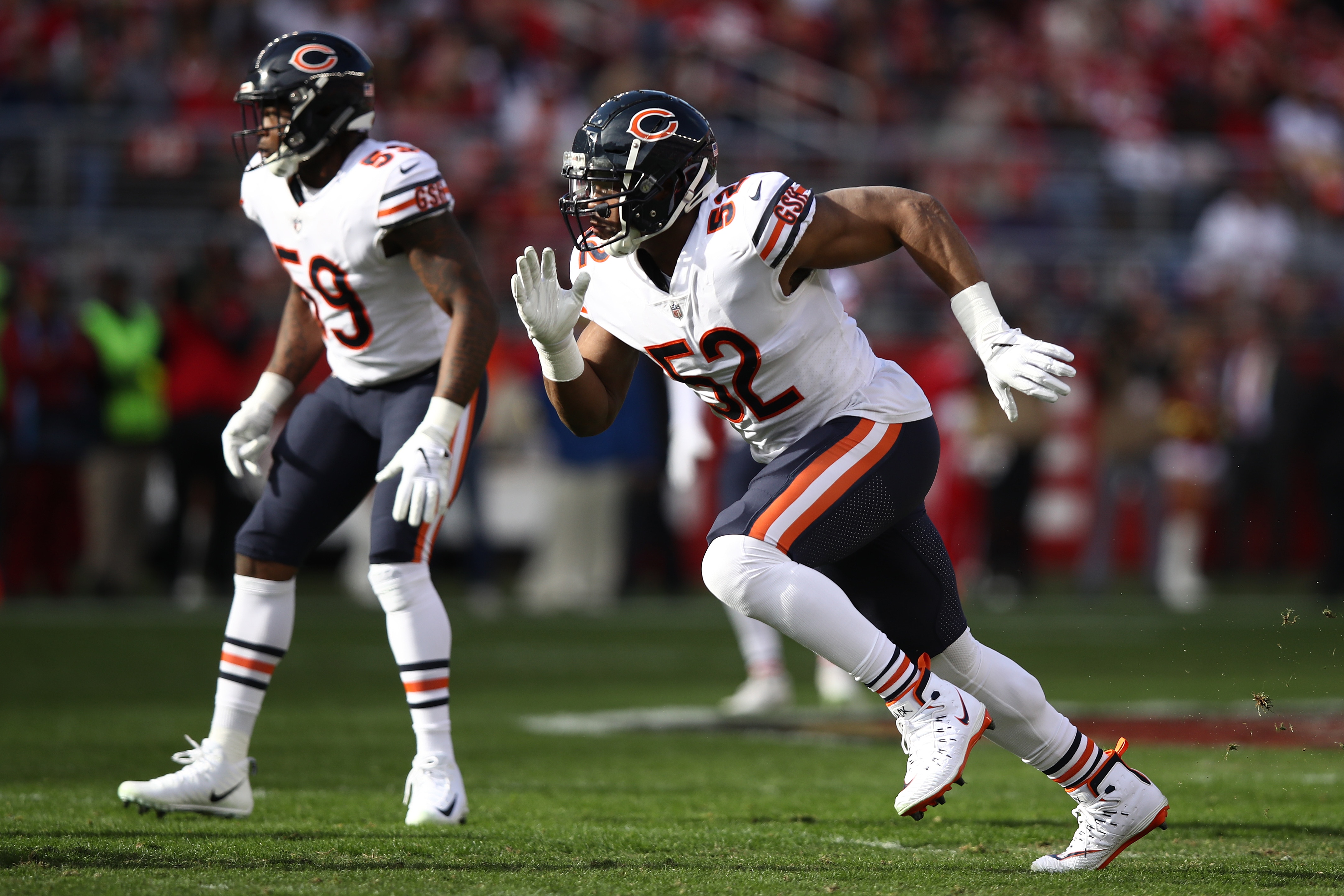 SANTA CLARA, CA - DECEMBER 23: Khalil Mack #52 of the Chicago Bears rushes against the San Francisco 49ers during their NFL game at Levi's Stadium on December 23, 2018 in Santa Clara, California. (Photo by Ezra Shaw/Getty Images)