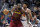 Cleveland Cavaliers' Kendrick Perkins (21) drives past New York Knicks' Isaiah Hicks (4) in the second half of an NBA basketball game, Wednesday, April 11, 2018, in Cleveland. The Knicks won 110-98. (AP Photo/Tony Dejak)