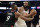 Toronto Raptors' Serge Ibaka (9) defends New York Knicks' DeAndre Jordan (6) during the second half of an NBA basketball game, Saturday, Feb. 9, 2019, in New York. The Raptors won 104-99. (AP Photo/Frank Franklin II)