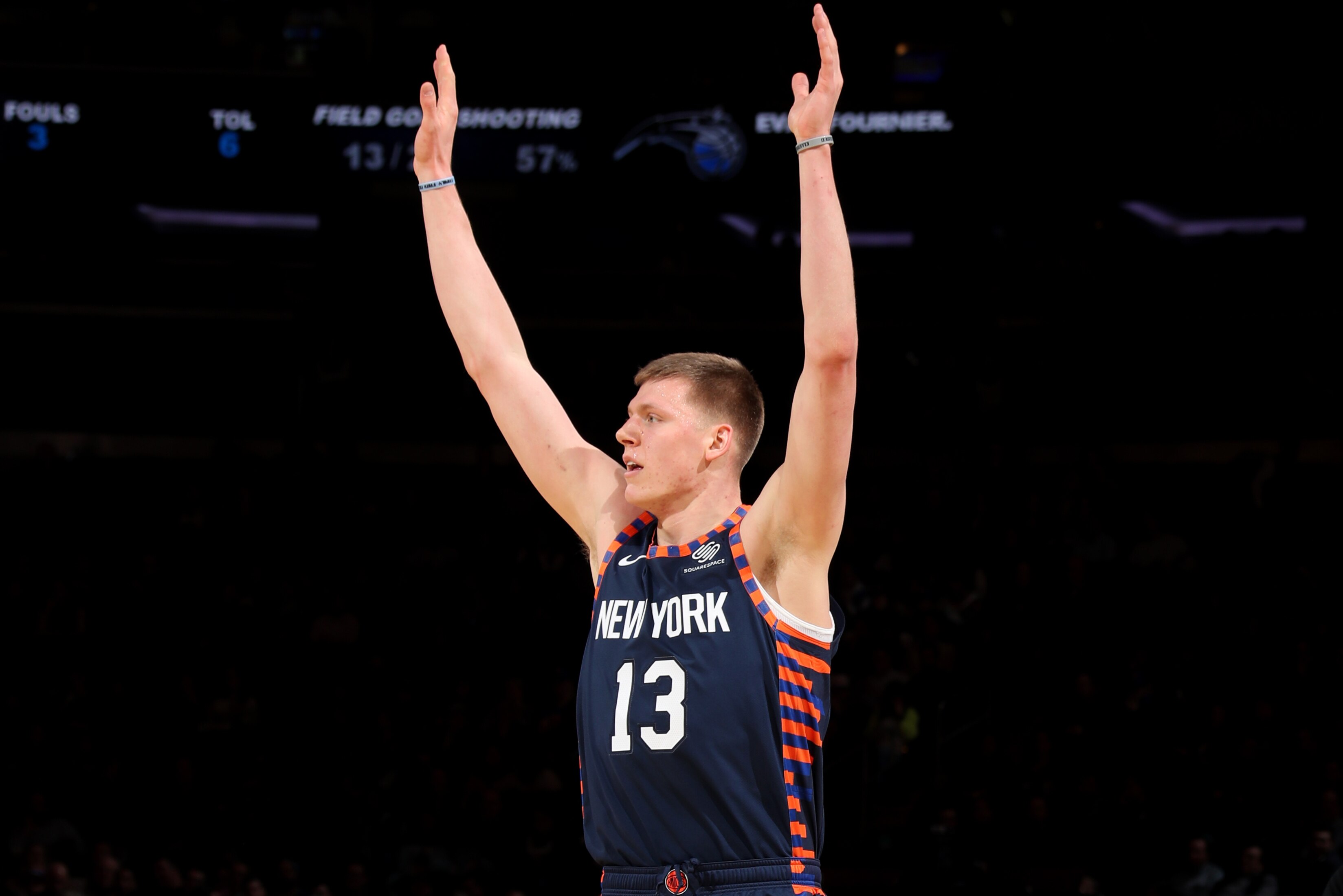 NEW YORK, NY FEBRUARY 26: Henry Ellenson #13 of the New York Knicks looks on against the Orlando Magic on February 26, 2019 at Madison Square Garden in New York City, New York. NOTE TO USER: User expressly acknowledges and agrees that, by downloading and or using this photograph, User is consenting to the terms and conditions of the Getty Images License Agreement. Mandatory Copyright Notice: Copyright 2019 NBAE (Photo by Nathaniel S. Butler/NBAE via Getty Images)