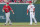 Los Angeles Angels Mike Trout, left, and Washington Nationals Bryce Harper, right, during warm ups before the start of their baseball game, Wednesday, April 23, 2014 in Washington. (AP Photo/Pablo Martinez Monsivais)