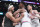 CORRECTS TO SECOND HALF NOT FIRST HALF - Brooklyn Nets forward Jared Dudley, left, and Philadelphia 76ers guard Jimmy Butler (23) get into a shoving match during the second half of Game 4 of a first-round NBA basketball playoff series, Saturday, April 20, 2019, in New York. (AP Photo/Mary Altaffer)