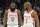 Houston Rockets' James Harden, left, and Chris Paul confer in an NBA basketball game against the Minnesota Timberwolves Wednesday, Feb. 13, 2019, in Minneapolis. (AP Photo/Jim Mone)