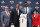 New Orleans Pelicans first-round draft pick Zion Williamson, second from right, poses with, left to right, Pelicans executive vice president of basketball operations David Griffin, coach Alvin Gentry, and team owner Gayle Benson, at his introductory news conference at the NBA basketball team's practice facility in Metairie, La., Friday, June 21, 2019. (AP Photo/Gerald Herbert)
