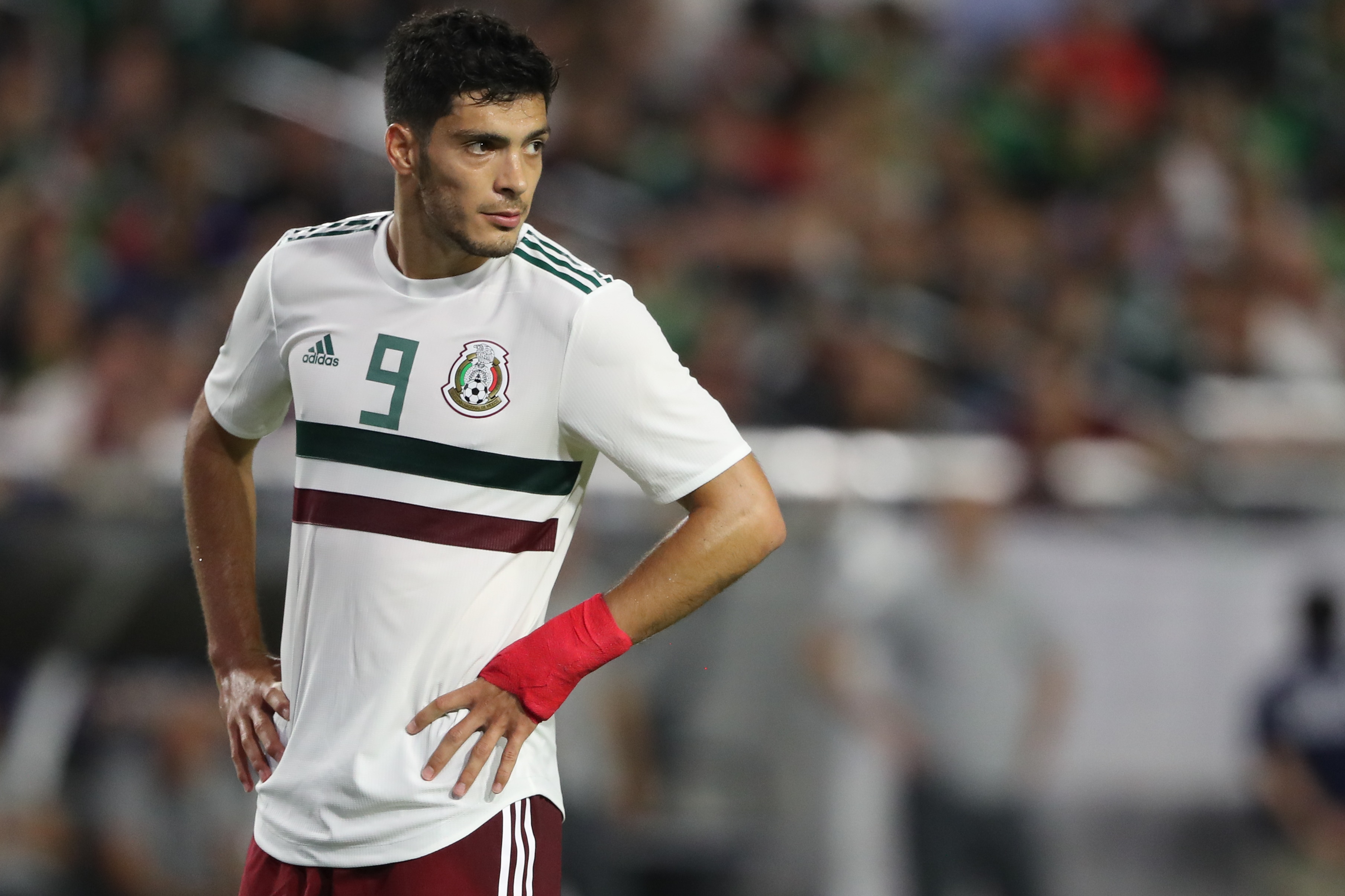 GLENDALE, AZ - JULY 02: Raul Jimenez of Mexico during the 2019 CONCACAF Gold Cup Semi Final between Haiti and Mexico at State Farm Stadium on July 2, 2019 in Glendale, Arizona. (Photo by Matthew Ashton - AMA/Getty Images)