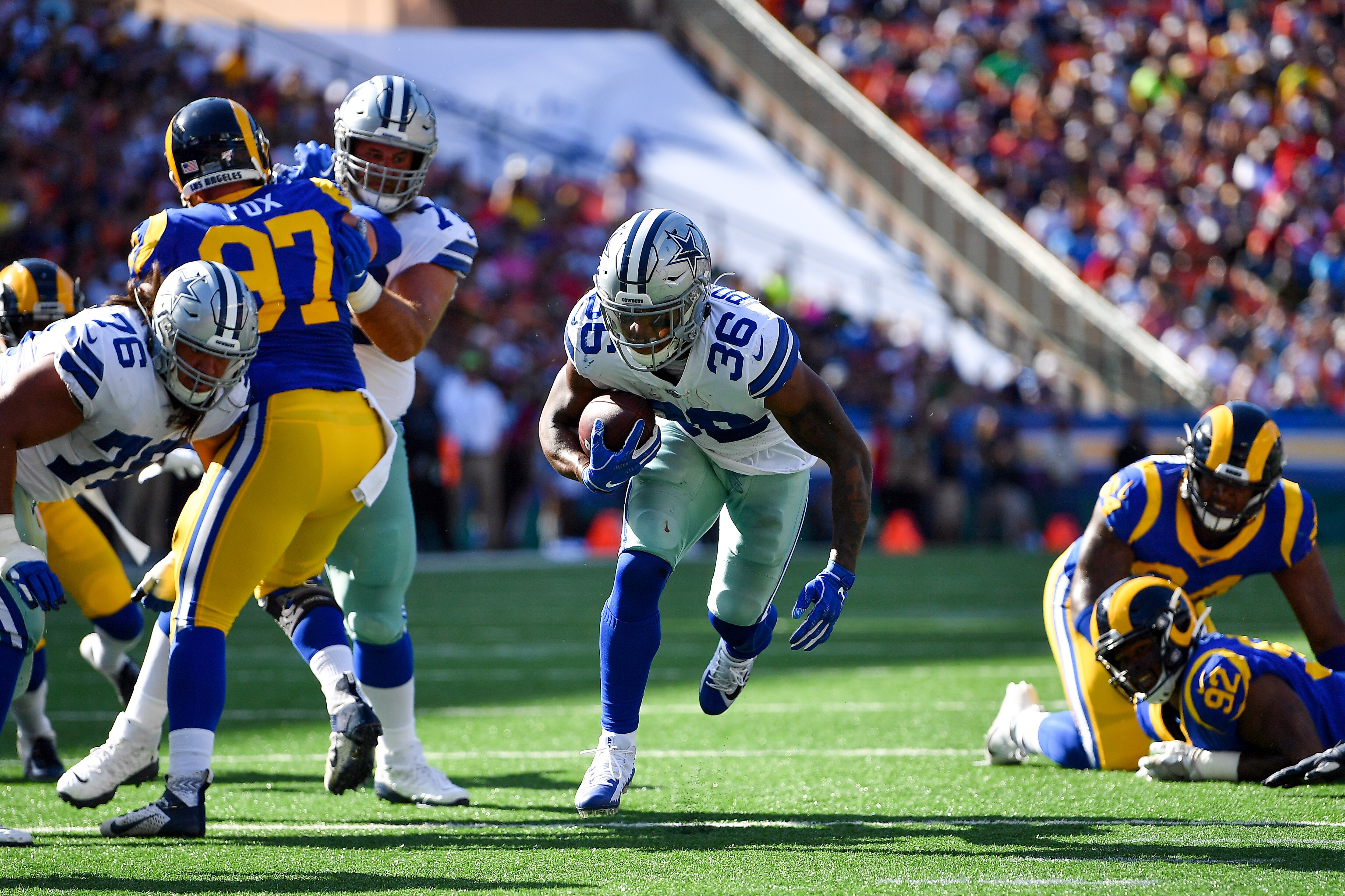 HONOLULU, HAWAII - AUGUST 17: Tony Pollard #36 of the Dallas Cowboys runs his way to the endzone during the preseason game against the Los Angeles Rams at Aloha Stadium on August 17, 2019 in Honolulu, Hawaii. (Photo by Alika Jenner/Getty Images)