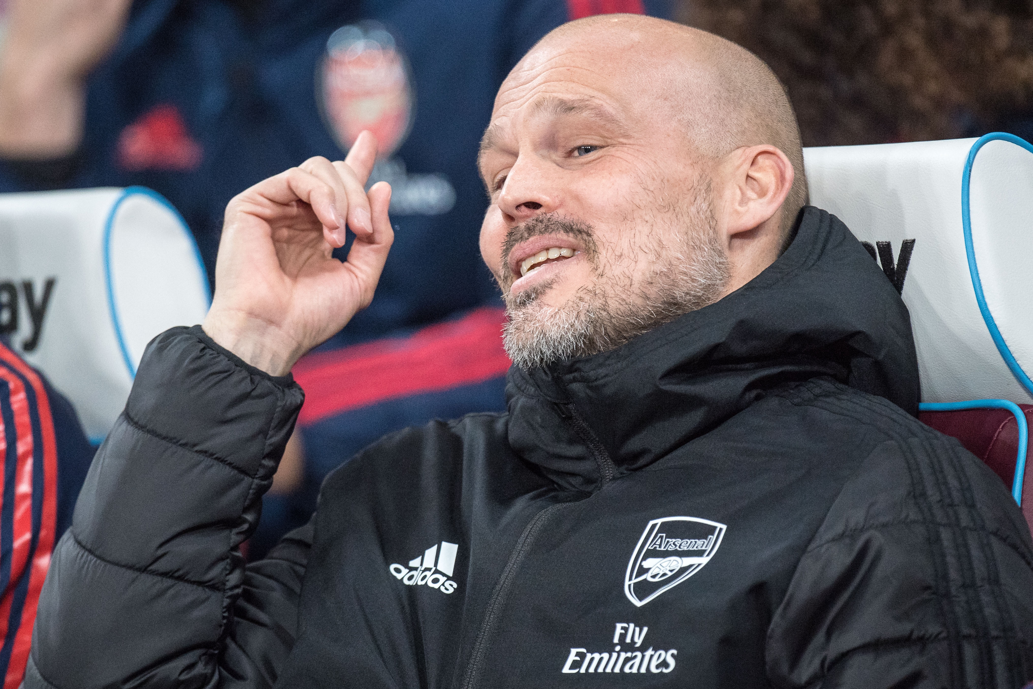 LONDON, ENGLAND - DECEMBER 09: manager Freddie Ljungberg of Arsenal FC reaction during the Premier League match between West Ham United and Arsenal FC at London Stadium on December 9, 2019 in London, United Kingdom. (Photo by Sebastian Frej/MB Media/Getty Images)