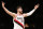 Portland Trail Blazers center Jusuf Nurkic celebrates a 3-pointer by a teammate during the fourth quarter of an NBA basketball game against the Brooklyn Nets on Thursday, Feb. 21, 2019, in New York. (AP Photo/Kathy Willens)