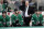 Dallas Stars' Radek Faksa (12), Blake Comeau (15) head coach Jim Montgomery, rear, and Jason Dickinson (16) watch play against the Nashville Predators in Game 3 in an NHL hockey first-round playoff series in Dallas, Monday, April 15, 2019. (AP Photo/Tony Gutierrez)