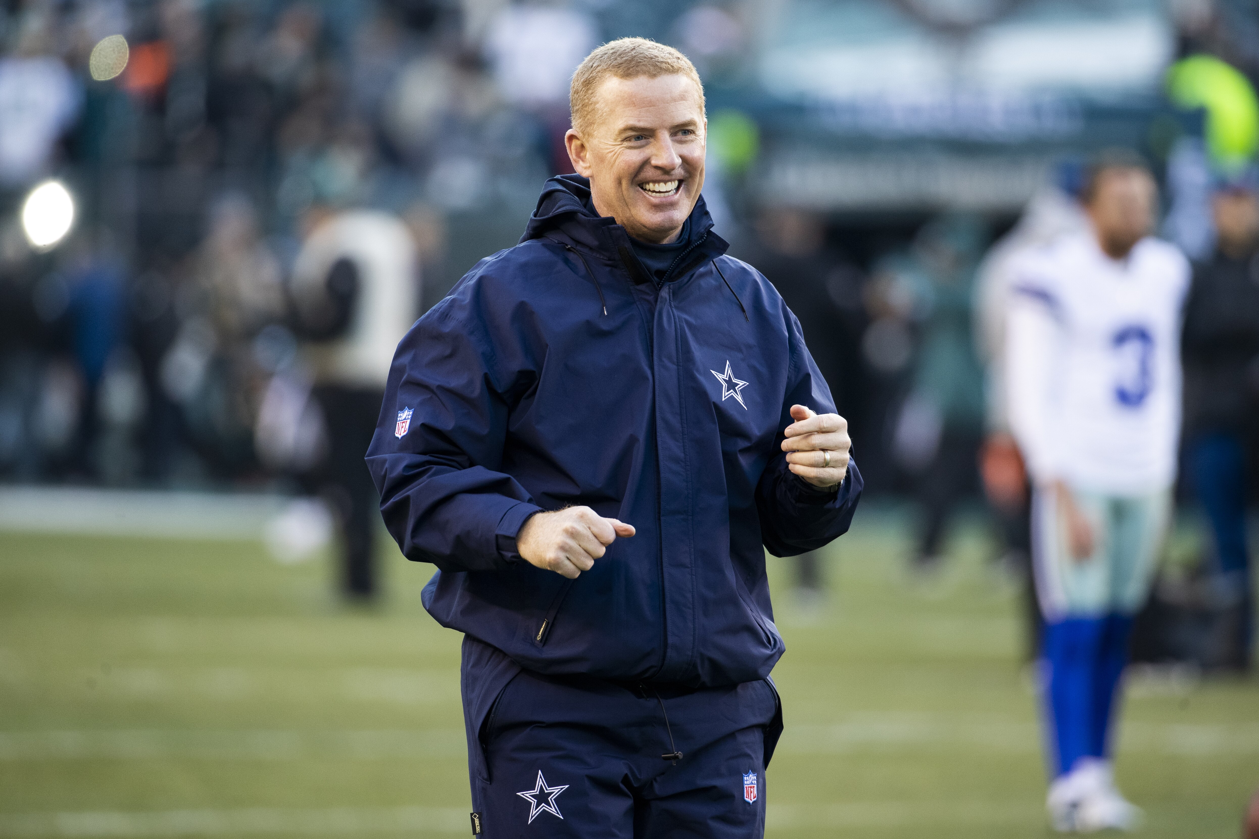 Dallas Cowboys head coach Jason Garrett walks the field ahead of an NFL football game against the Philadelphia Eagles Sunday, Dec. 22, 2019, in Philadelphia. (AP Photo/Chris Szagola)