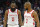 Houston Rockets' James Harden, left, and Chris Paul confer in an NBA basketball game against the Minnesota Timberwolves Wednesday, Feb. 13, 2019, in Minneapolis. (AP Photo/Jim Mone)