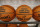 Basketballs sporting the Henry Ford Detroit Pistons Performance Center logo are displayed Monday, Oct. 7, 2019, in Detroit. The $90 million center includes a sports medicine, treatment and rehab facility managed by the Henry Ford Health System, as well as retail and public spaces. (AP Photo/Carlos Osorio)