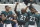 FILE - In this Oct. 8, 2017, file photo, Philadelphia Eagles' Chris Long (56), Malcolm Jenkins (27) and Rodney McLeod (23) gesture during the National Anthem before an NFL football game against the Arizona Cardinals, in Philadelphia. Baltimore’s Ben Watson and Philadelphia’s Malcolm Jenkins have strong views toward anthem protests and those who oppose them, based on their religious beliefs. But even pastors can’t agree on the controversial topic that has enveloped the NFL this season. (AP Photo/Matt Rourke, File)