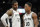 San Antonio Spurs' DeMar DeRozan (10) and LaMarcus Aldridge talk during the first half of an NBA preseason basketball game against the Miami Heat, Sunday, Sept. 30, 2018, in San Antonio. (AP Photo/Darren Abate)