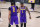 Los Angeles Lakers' Anthony Davis (3) and Kentavious Caldwell-Pope (1) celebrate late in the second half of an NBA conference final playoff basketball game against the Denver Nuggets Saturday, Sept. 26, 2020, in Lake Buena Vista, Fla. The Lakers won 117-107 to win the series 4-1. (AP Photo/Mark J. Terrill)