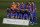 FC Barcelona players pose for photographers prior the Spanish La Liga soccer match between Real Madrid and FC Barcelona at the Alfredo di Stefano stadium in Madrid, Spain, Saturday, April 10, 2021. Board reads in Spanish: