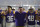 LSU head coach Ed Orgeron sings the school alma mater with his team after an NCAA college football game against Louisiana-Monroe in Baton Rouge, La., Sunday, Nov. 21, 2021. Left is safety Messiah Farinas (36) and right is linebacker Sloan Wright (48). LSU won 27-14. (AP Photo/Gerald Herbert)